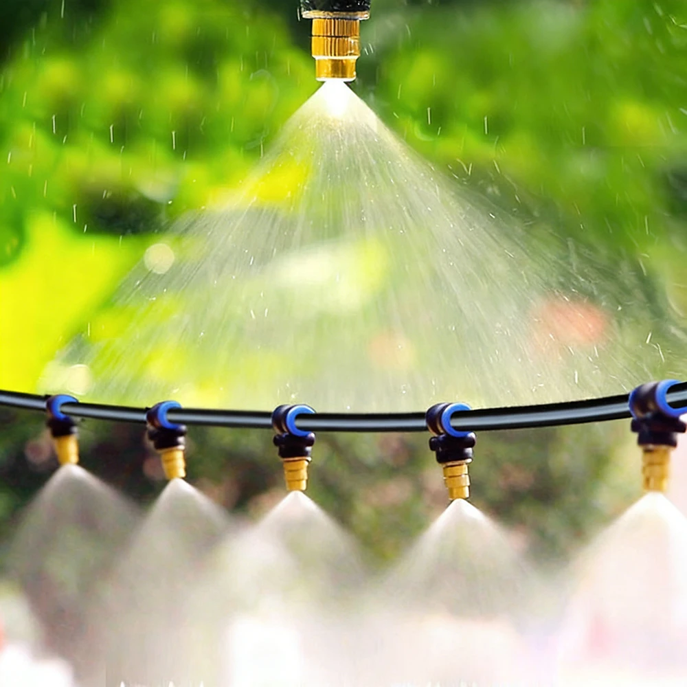 50Sets OD8mm Adjustable Brass Misting Nozzles Garden Greenhouse Atomized Irrigation System Spray Head Atomizing Sprinklers