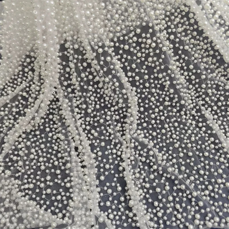 

4-6mm Bead Embroidered Lace Tulle Fabric for DIY Sewing Wedding Dress Clothing Fashion Designer Fabrics Material Cloth