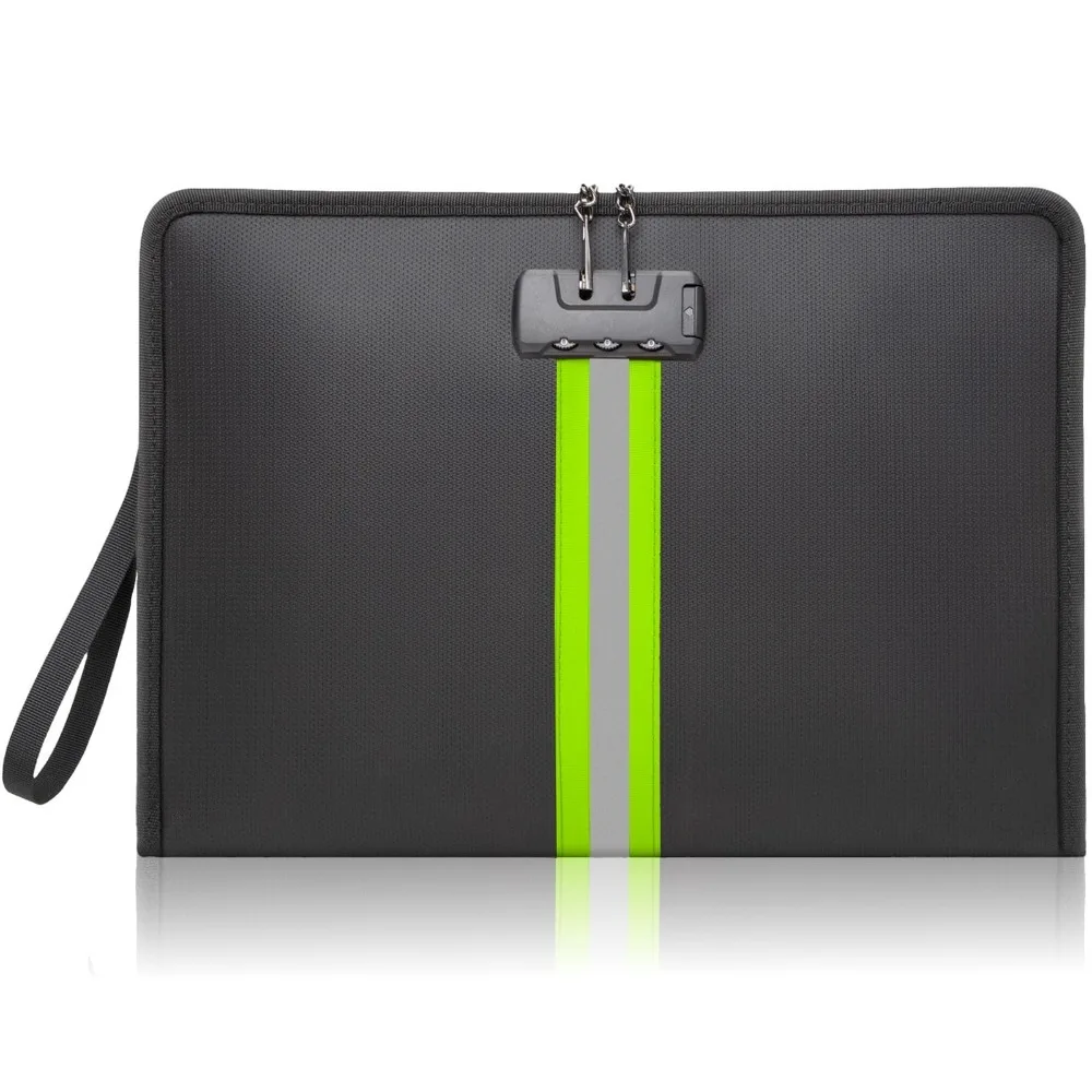 Borsa per soldi ignifuga con serratura a combinazione Borsa di sicurezza nera portatile per contanti impermeabile con borsa sicura per documenti con cerniera da viaggio