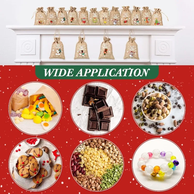 30/1PCS Christmas Linen Drawstring Bags Candy Gift Bag Storage Biscuits Pouchs Xmas Tree Hanging Bag New Year Party Package Sack