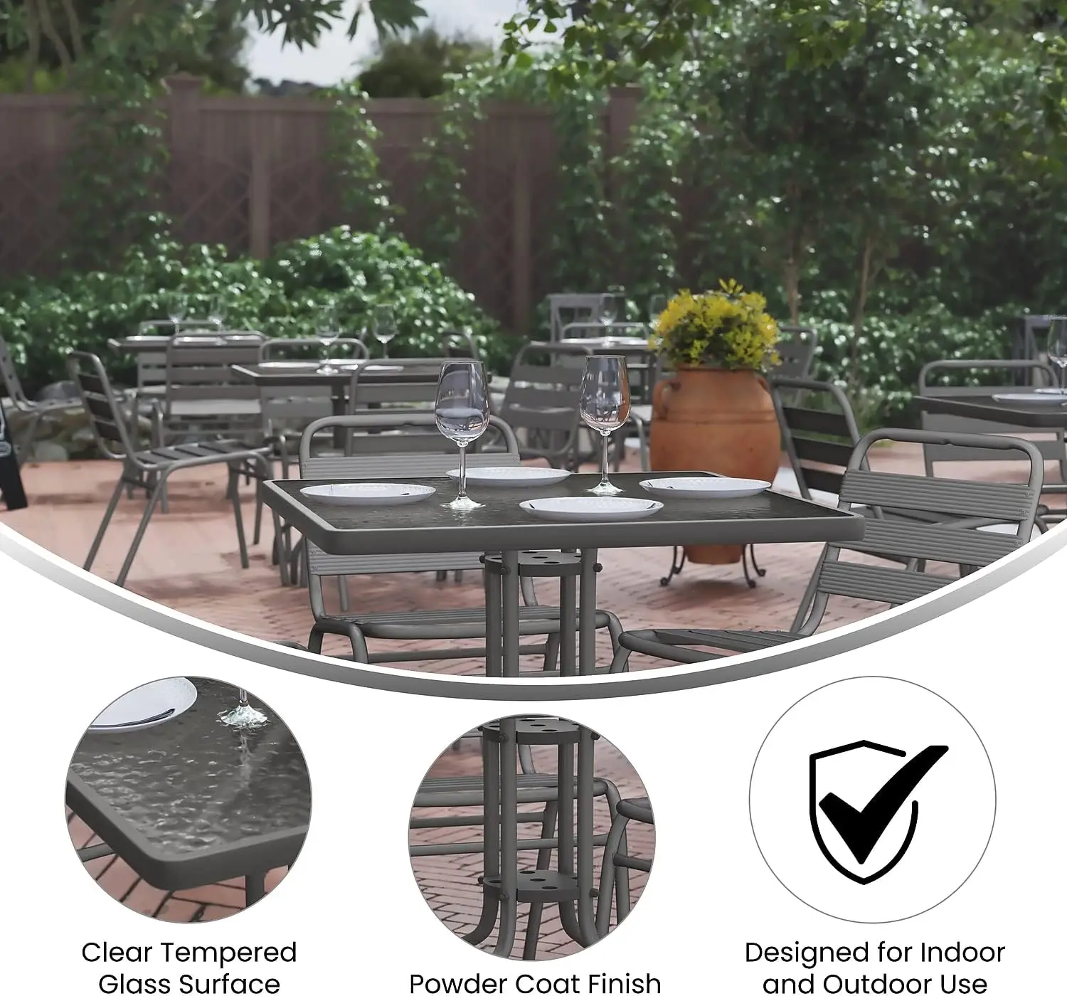 5-Piece Patio Dining Set with 31.5" Square Glass Metal Table and 4 Stackable Slat Back Chairs,Outdoor Bistro Table&Chairs Set