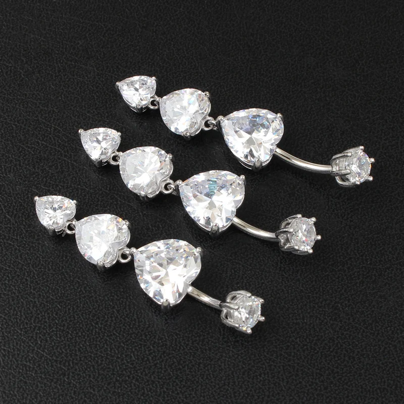 925 sterling silver navel ring heart body jewelry women dangle real pure silver S925 piercing jewelry 6 8 10 mm pin length