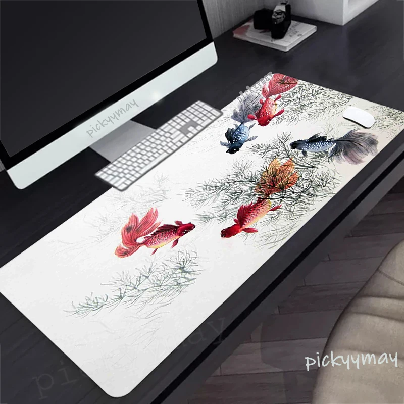 Chinese Lotus Large Mouse Mat Gaming Mousepad Big Gamer Mousepads Rubber Keyboard Mats Desk Pad Office Mouse Pads Ink Painting