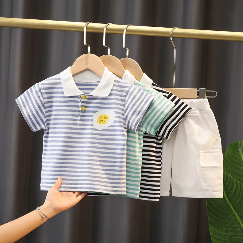 Summer children's clothing suit striped shirt shorts 1 2 3 4 years old short-sleeved cotton suit children's clothing boy suit