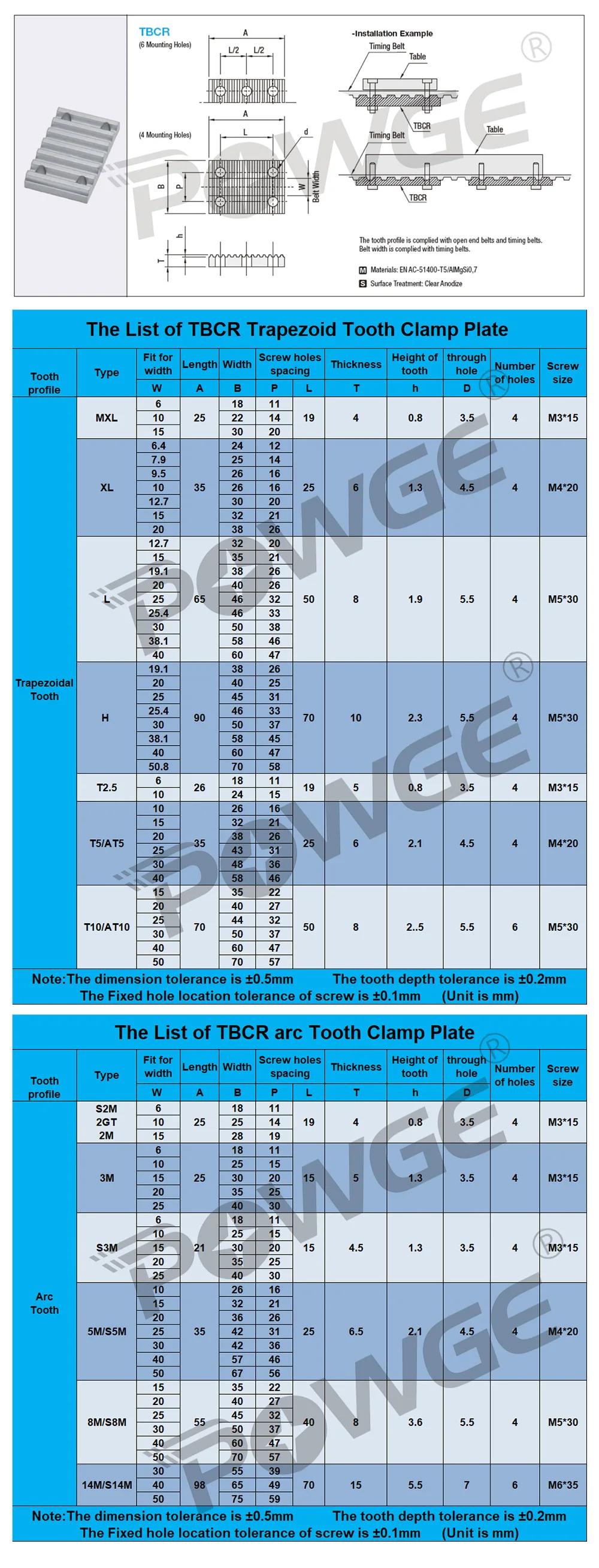 POWGE Aluminum Arc Clamp Tooth plate HTD 2GT 2M 3M 5M 8M 14M STD S2M S3M S5M S8M S14M for Open Timing Belt connection Fixed clip
