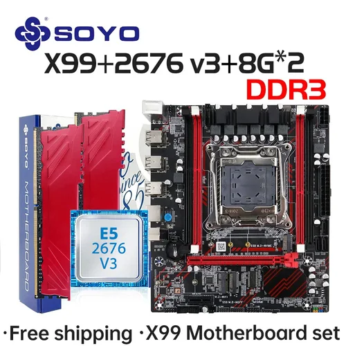 SOYO X99 D3 juego de placa base para juegos con Intel LGA2011-3 E5 2676 V3 CPU DDR3 8GB * 2 ECC memoria RAM M.2 NVME componentes de computadora