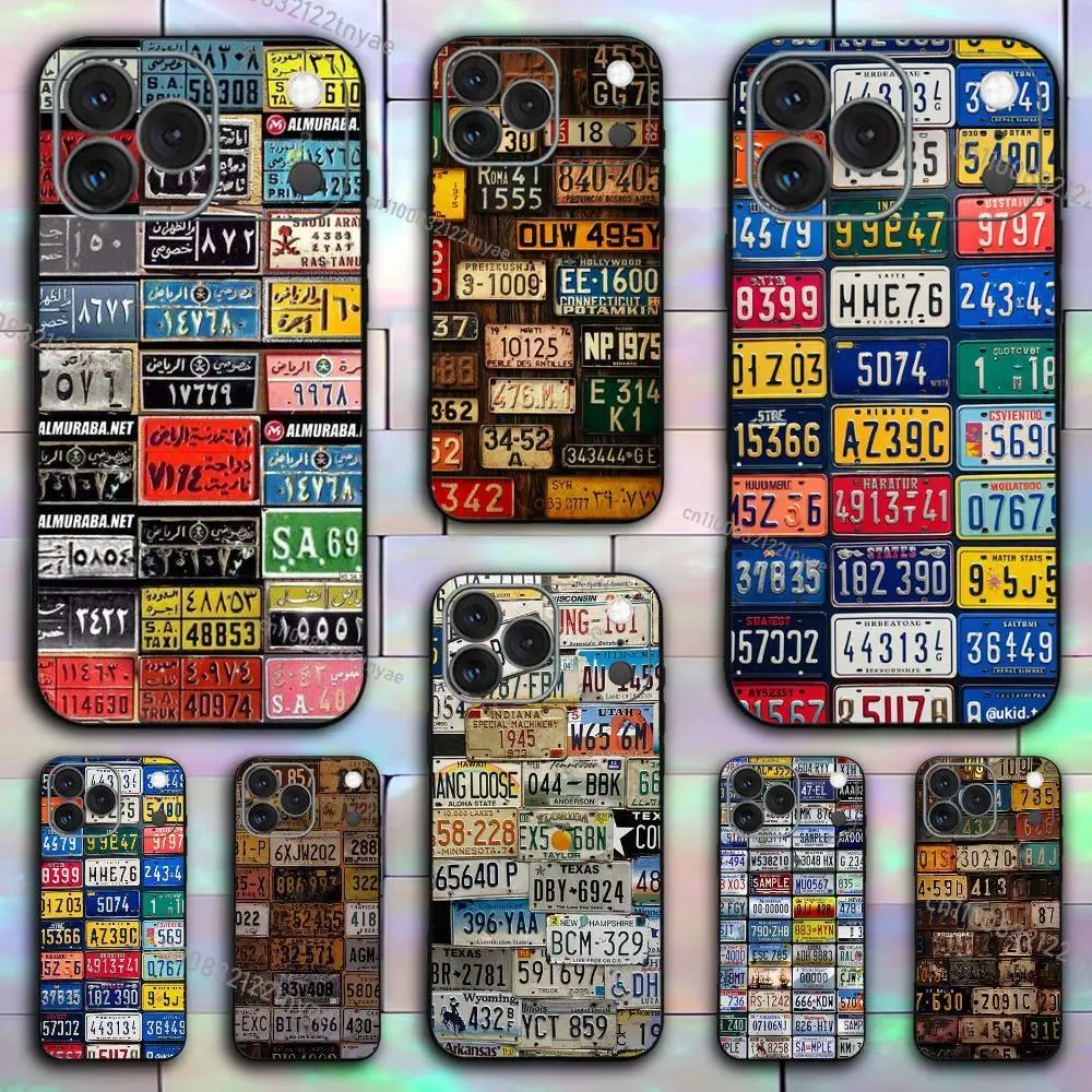 

License Plates Clear Silicone Case for iPhone 17,16,15,14,13,12,11,Pro,Max,Mini,XS,X,8,Plus Shockproof Black Cover