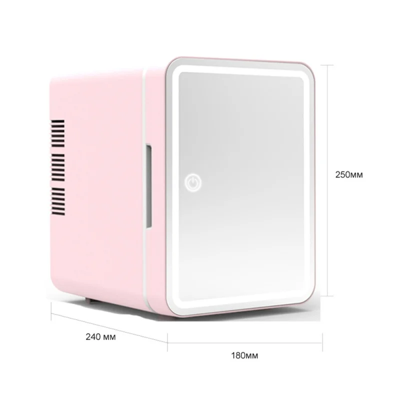 Tragbarer 4-Liter-Kosmetikkühlschrank – Mini-Beauty-Kühlschrank mit LED-Licht und Spiegel für die Hautpflege (12 V, Rosa, Schlafzimmer/Bürogebrauch) ​