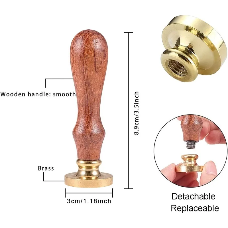 1 Zestaw pieczęci woskowej zamku Fajerwerki Vintage Pieczęcie woskowe 30 mm Zdejmowana mosiężna pieczęć z drewnianą rączką