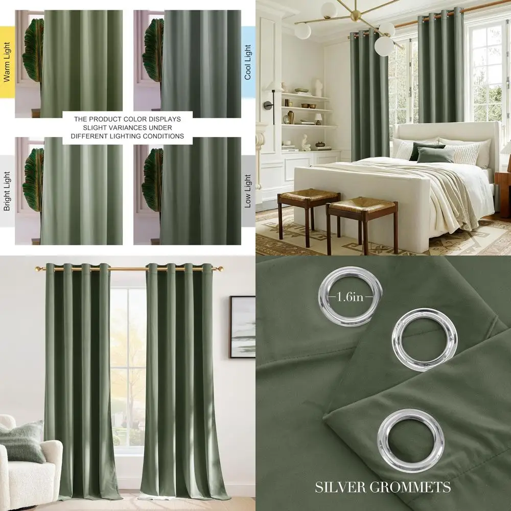 

Теплоизолированные бархатные шторы Sage Green, 52x96, набор из 2 панелей для домашней конфиденциальности