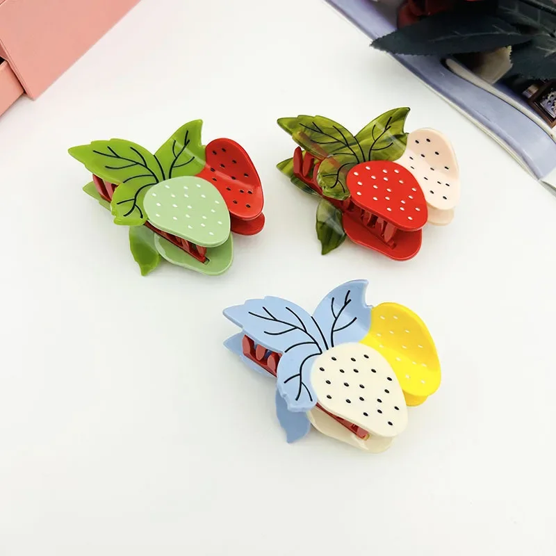 

Muweordy New Green Leaf Double Strawberry Hair Claw Acetate Claw Clip Fruits Series Crab Hair Clips Hair Accessories for Women