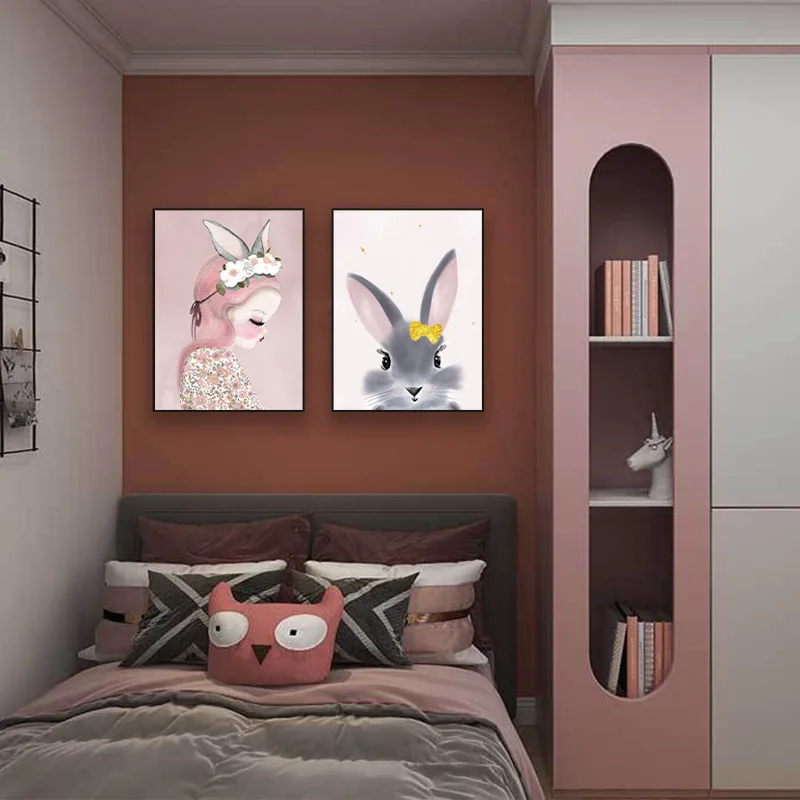 

Cartoon children's room painting pink princess room background wall decoration painting bedroom canvas painting bedside mural