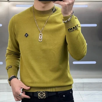 한국어 가을 겨울 스웨터 남성 모의 목 편지 Embroid 패션 느슨한 긴 소매 Bottoming 셔츠 니트 풀오버 탑