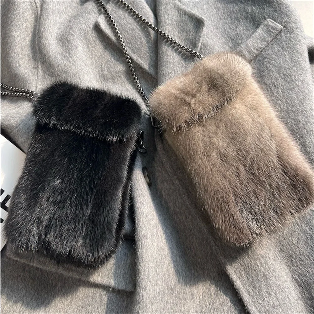 Winter Handbag Ladies Real Mink Fur Bag Crossbody Bags For Women Phone Bag Lady Shoulder Bags Real Fur Bag Female Messenger Bag