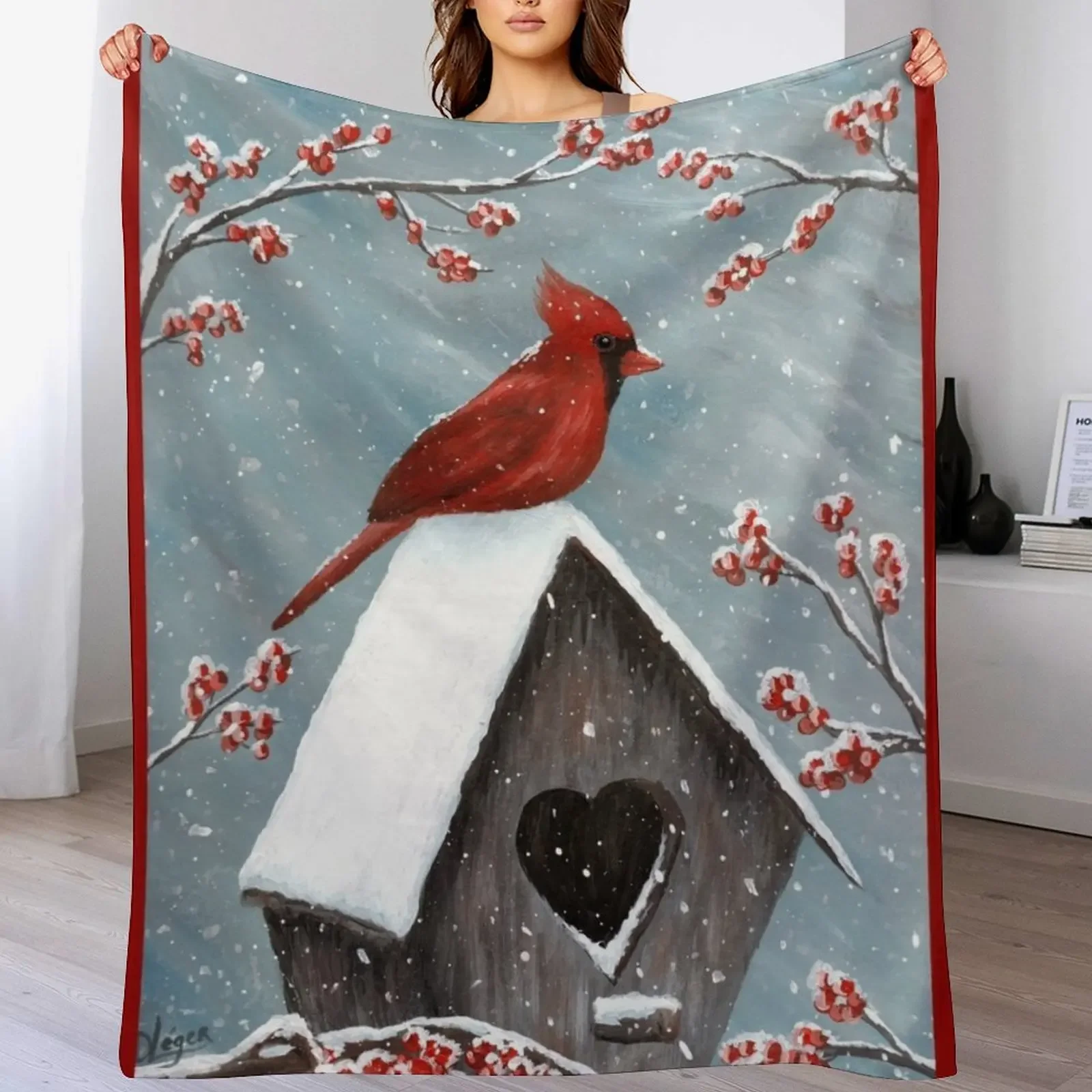 

Northern Cardinal Bird Painting Throw Blanket Bed covers Furry Camping For Decorative Sofa Blankets