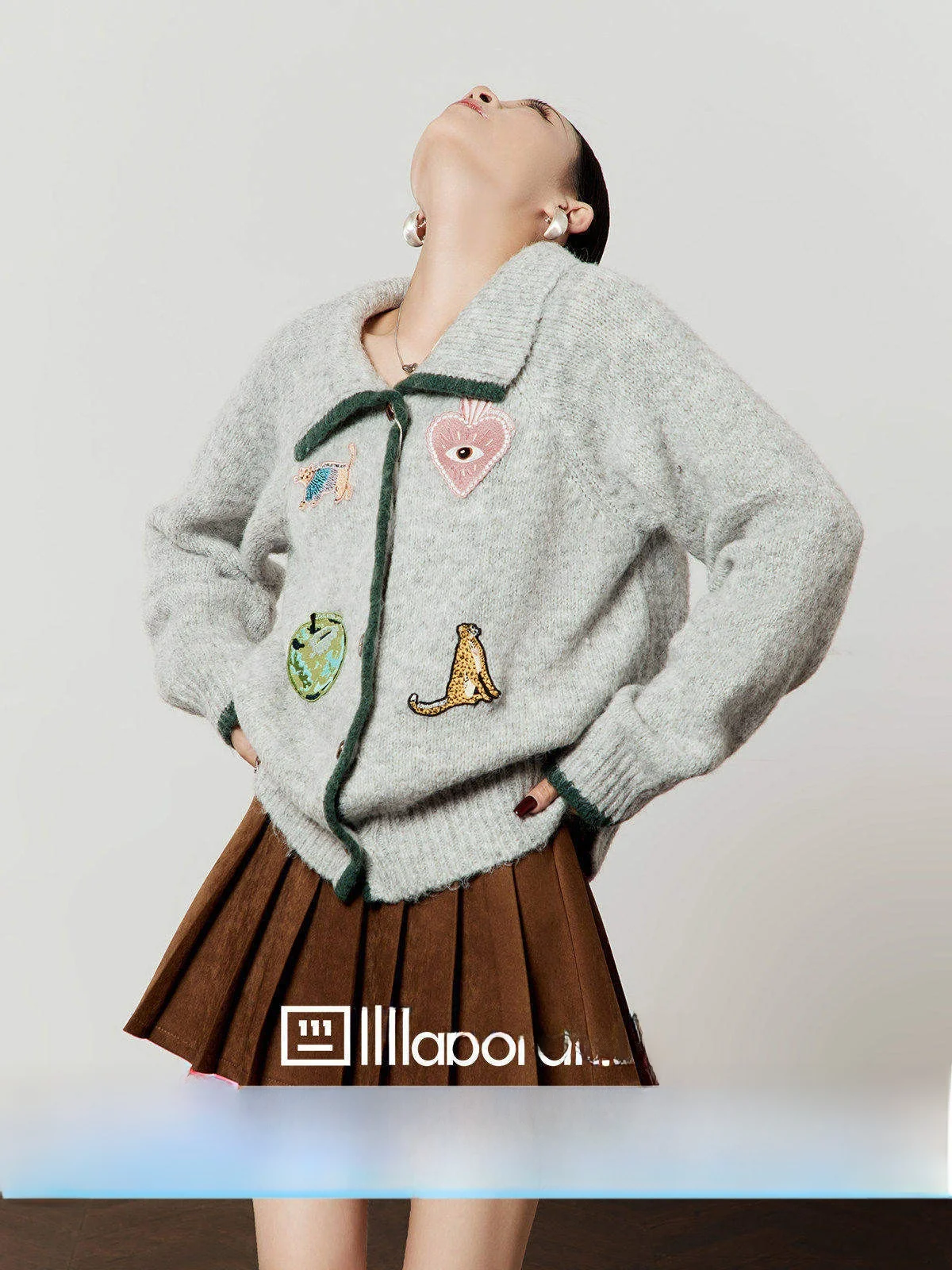 

ay Knitted Sweater Jaet Women's Spring 2026 New Sle Collar Embroidery Color Blo Casual Loose Fit Long Sve Top