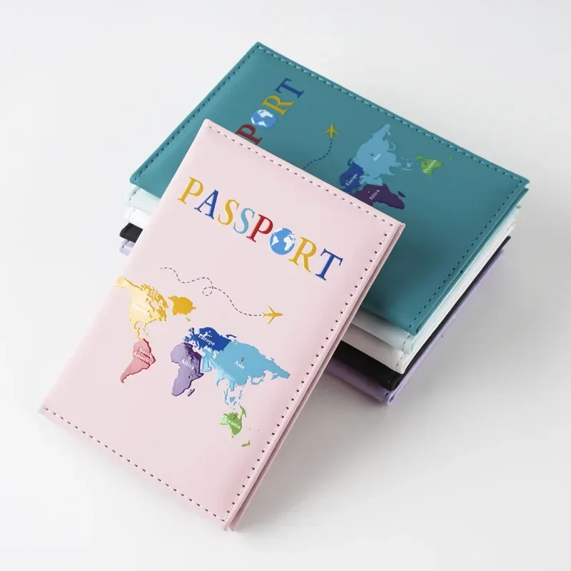 2025 New Color Letter Map Printed Passport Holder Passport Cover Ticket Clip Passport Wallet Travel Wallet ID Card Holder Unisex