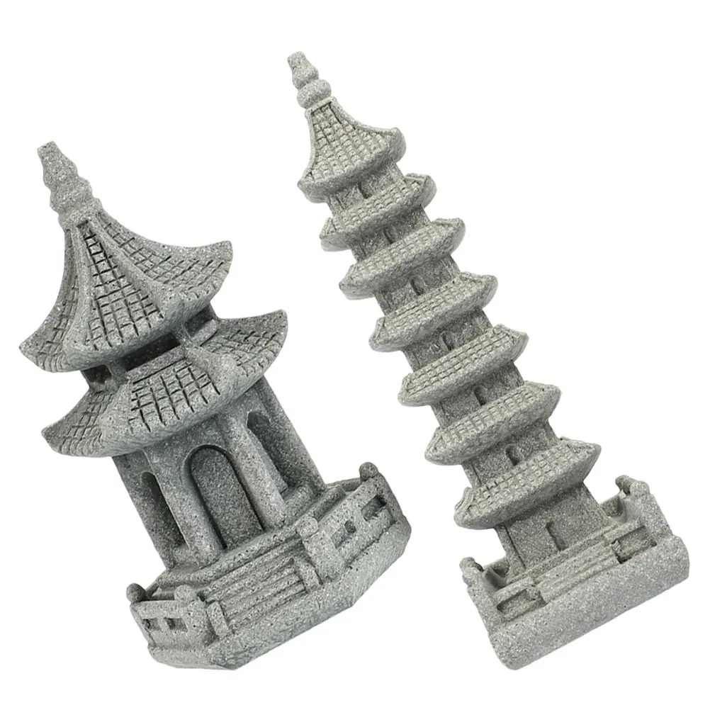 

2pcs Mini Pagoda Statue Stone Material Durable Decoration Fine Craftsmanship Tiny Realistic Design Indoor Outdoor