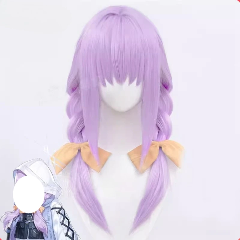 

Game Hakari Atsuko Cosplay Wig Purple Long Hair Artificial Wigs with Yellow Bow Tie Role Play Props Accessories for Women