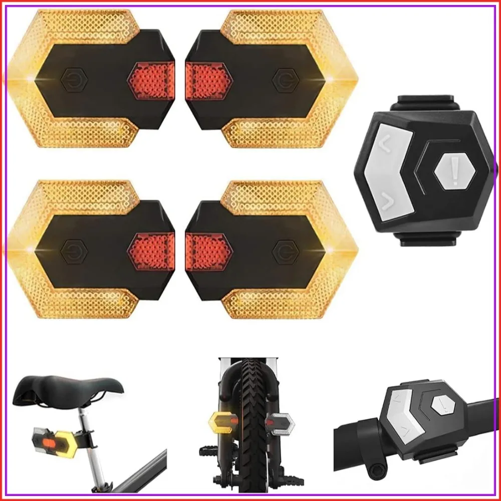 4 Pcs Bike Tail Light with Turn Signals, USB Rechargeable Front and Rear LED Safety Warning, Wireless Remote Control Waterproof Bicycle Turn Signals Light for Ebike