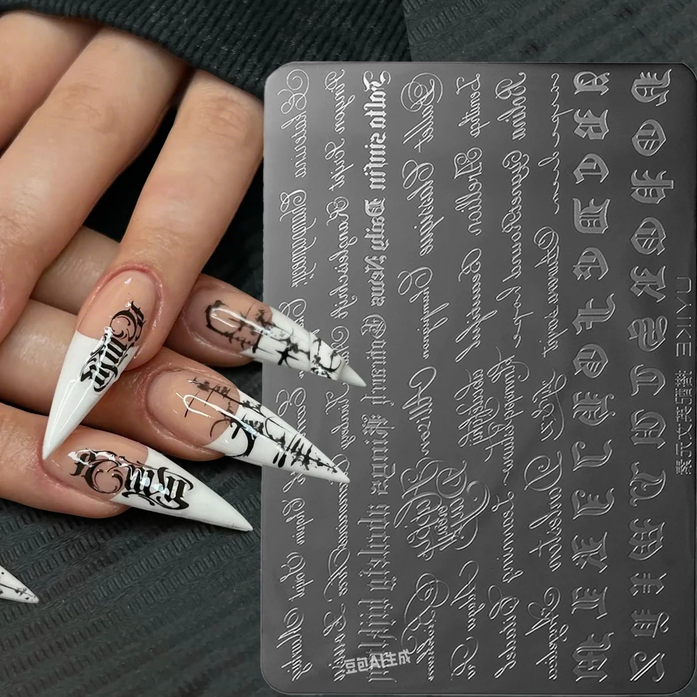14.5*9.5cm Cursive Words & Roman Alphabet Nail Stamping Plate Gothic English Letter Phrase Nail Template Stainless Steel Stencil