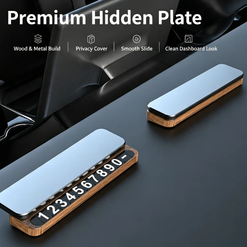 Car Temporary Parking Number Plate Metal Wood Dashboard Accessory Privacy Protection Moving Card Clip