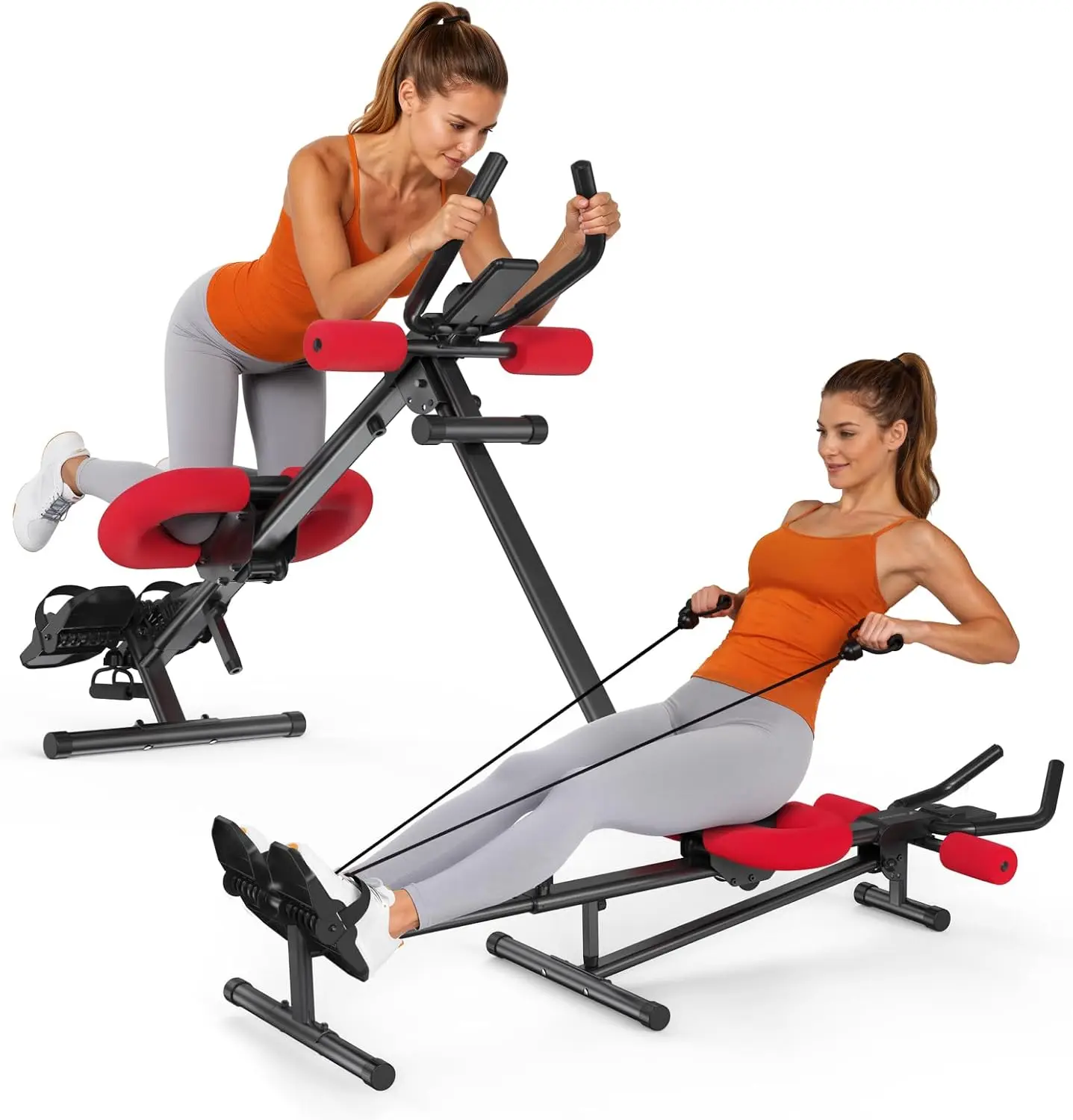 4-in-1 Adjustable Ab Trainer Machine with Triple-Adjustable Incline, Rowing Track & Resistance for Full-Body Core Workout