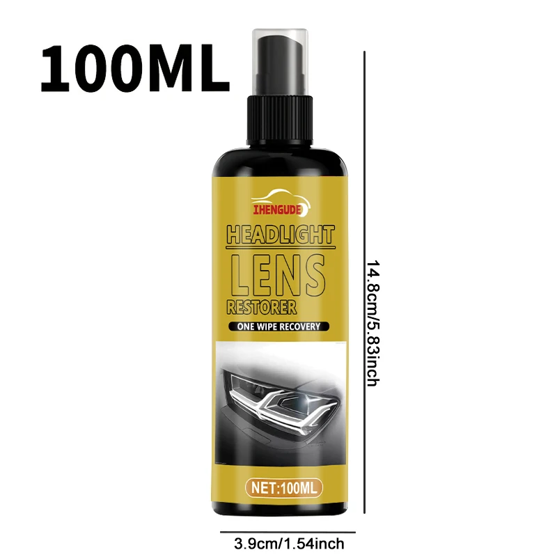 100ml Car Headlight Repair Kit, Crystal Clear Coating, Car Headlight Stain Removal Spray, Enhances Brightness, Repairs Scratches and Prevents Yellowing, Uv Protection, Durable Pe Material