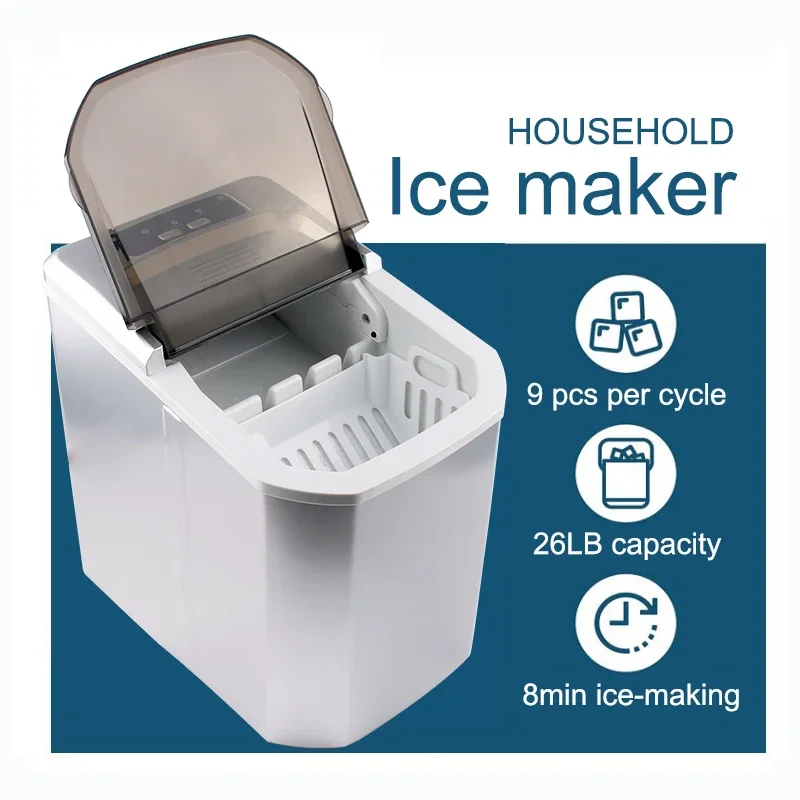 ماكينة صنع مكعبات الثلج الكهربائية المحمولة الأوتوماتيكية ، ماكينة صنع كتل الثلج الدائرية ، 15 ، 24 ساعة ، مناسبة للبار العائلي ، مقهى ، أو V