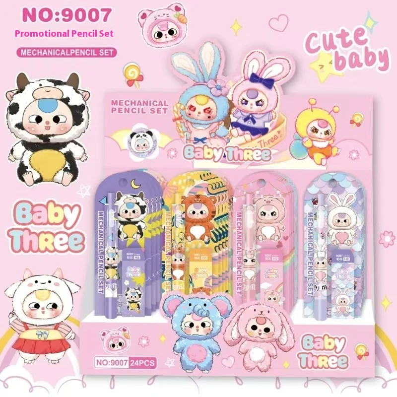Baby Three 24Pcs Mechanical Pencil Cartoon Set Without Cutting Core 0.5Mm Press Mechanical Pencil Students Learning Stationery