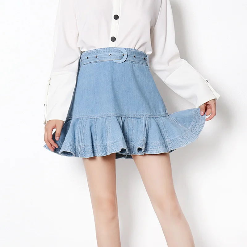 

Simple and fashionable waist and thin hem ruffle edge short hip skirt denim skirt simple luxury temperament elegant high-end res
