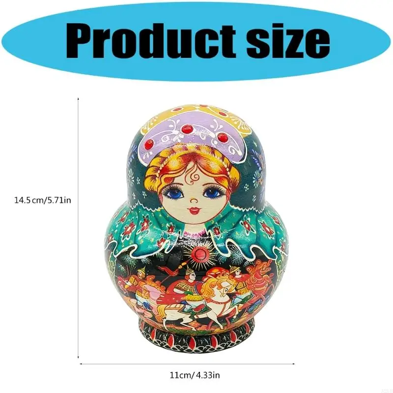 10 레이어 러시아어 손으로 그린 ​​중첩 인형 어린이를위한 나무 교육 스태킹 장난감 예술적 재미와 학습 A2UB