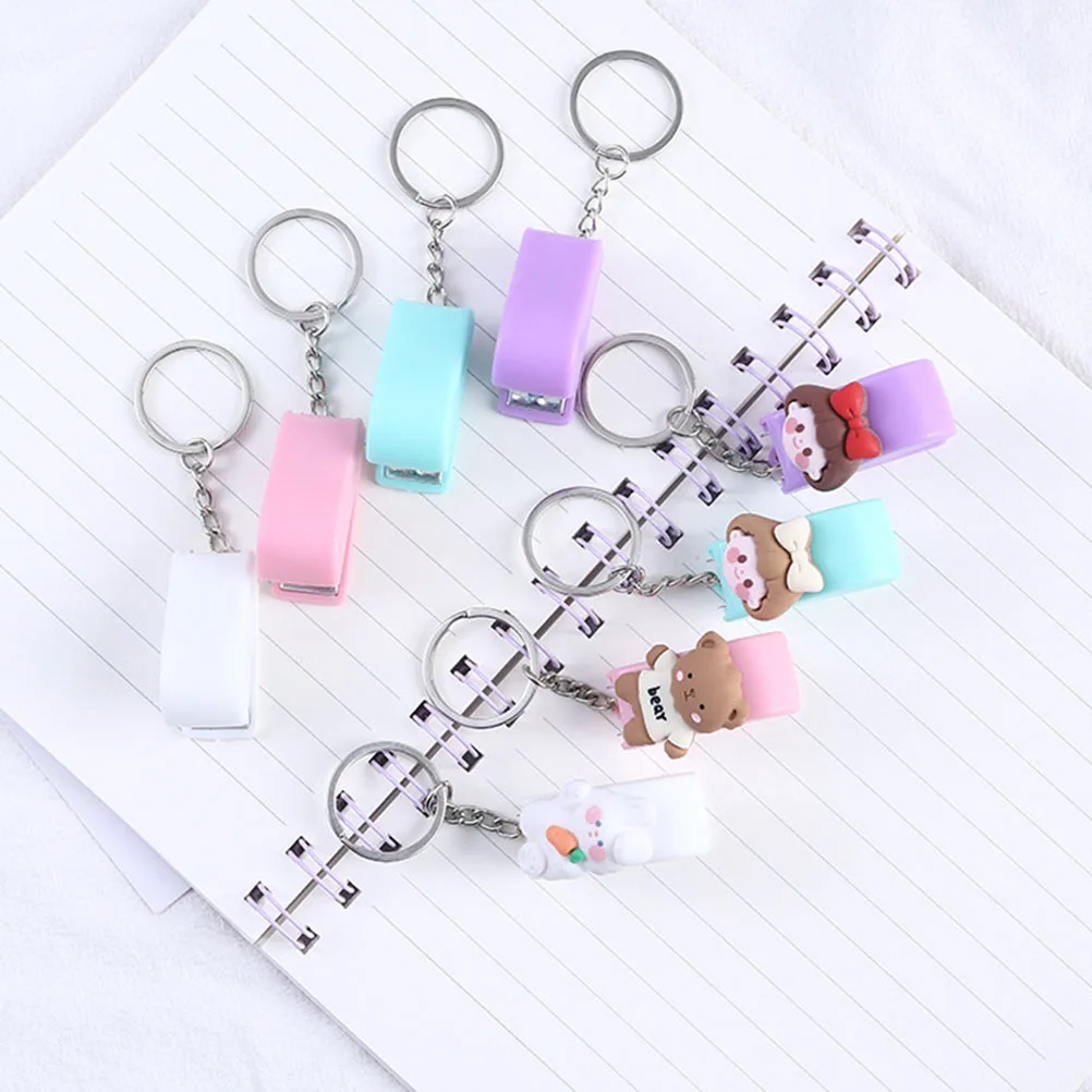 

1 set Mini Stapler Keychain Portable Binder Keyring Hanging Office Supply Plastic Metal Small Desk Tool Use