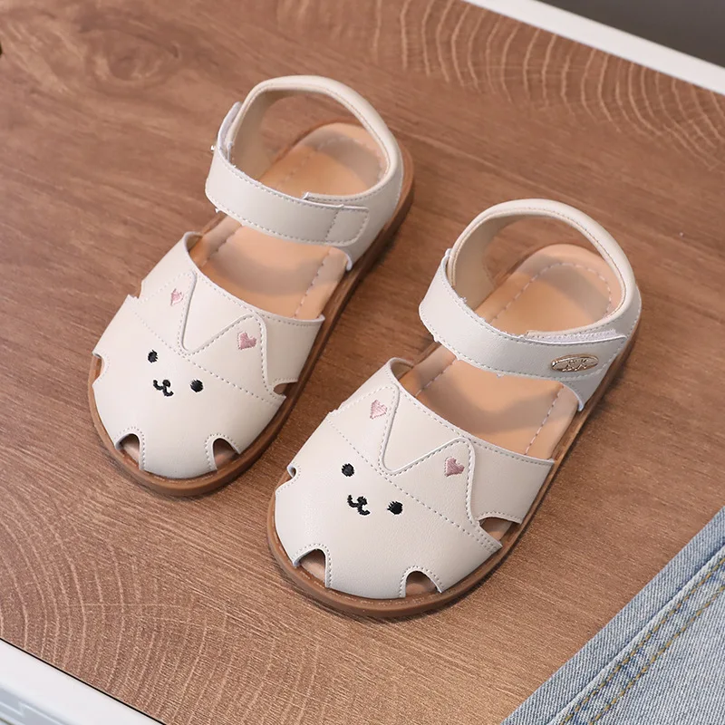 Summer Baby Girls Sandals Lovely Cartoon Cat Embroidered Children's Fashion Sandals For Party Kids Shoes Beach Shoes