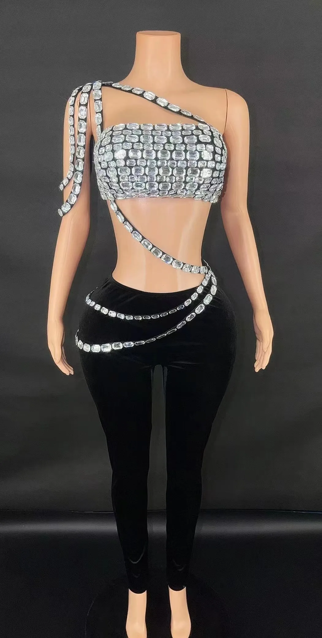 ZD بلوزة أنيقة وعصرية ومثيرة بدون أكمام مزينة بالألماس + بدلة تنورة طويلة مخملية ضيقة متعددة الألوان عالية الجودة