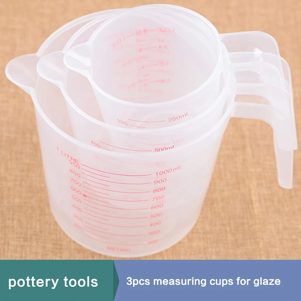 3pcs plastic measuring cup 250/500/1000ml with scale measuring cup with handle glaze slurry measuring tool Mud grouting tools