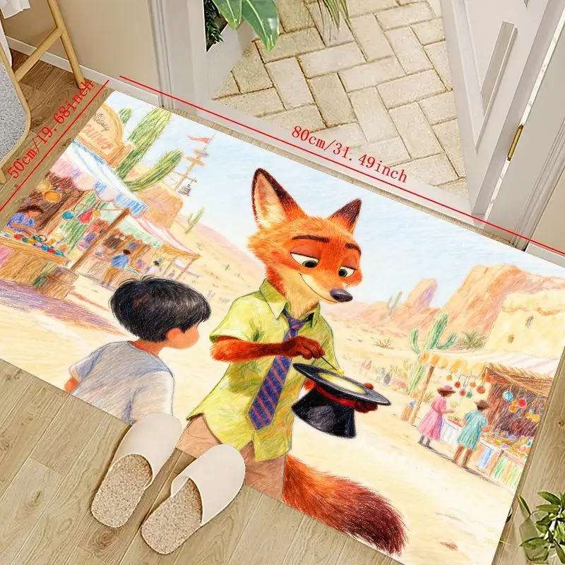 

1PC Zootopia Nick Wilde Cartoon Fox Magician Floor Mat, 50x80cm Anime Character Area Rug, Non-Slip Washable Vibrant Kids Room De