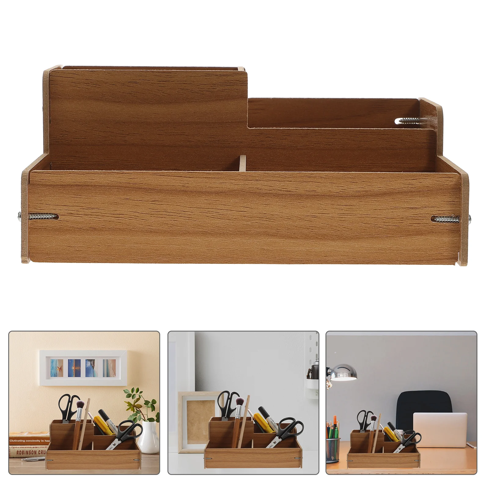 Compact Wooden Pen Box Desk Organizer with Drawers Large Capacity Multi-Compartment Stationery Storage Container