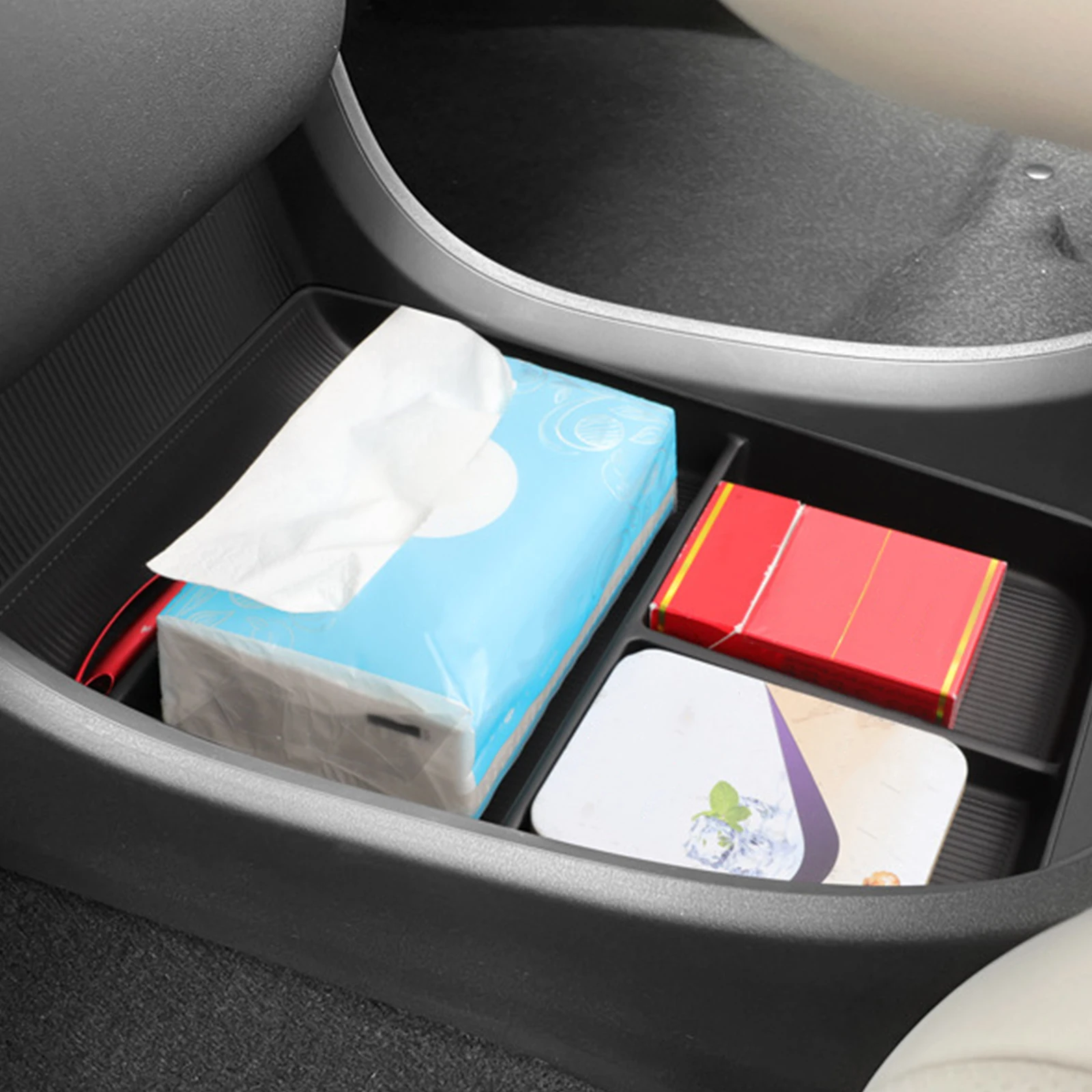 Car Center Console Storage Box Organizer for Aion UT Lower Layer Tray Divider Anti-Slip TPE