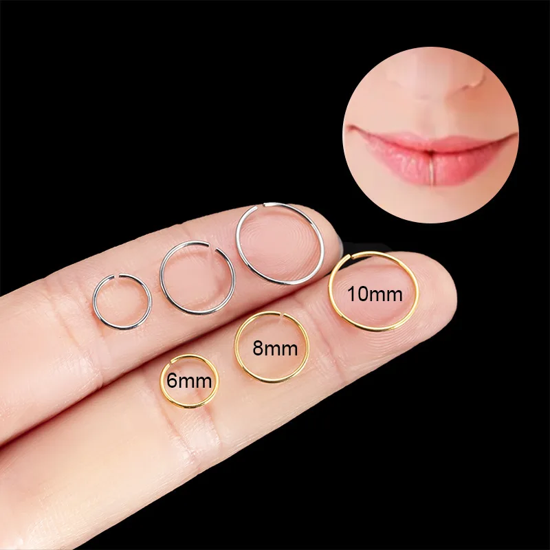 

1Piece G23/F136 Titanium 0.8mm Thin Lip Rings Septum Helix Nostril Piercing Labret Cartilage Earrings Hoop Lip Piercing Jewelry