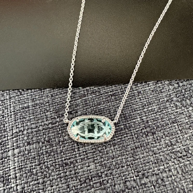 YEEVAA Geometric Light Blue Clear Glass Gemstone Pendant Necklace for Women, Fashion Jewelry, Unique Gifts