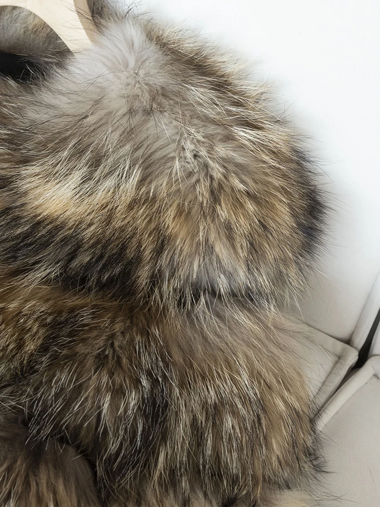 Winter Elegant Female Covered Button Thicken Keep Warm Raccoon Fur Coat Patchwork Genuine Leather Wide Waisted Fashion Women