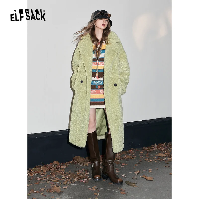 ELFSACK Y2K 2000s Korean Fashion Coats Women 2023 Winter Warm Long Outwears