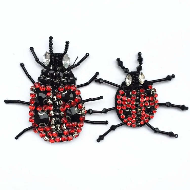 ladybird crytal rhinestone beaded patches apliques de roupa applique sew on patches for clothes bordados para costura