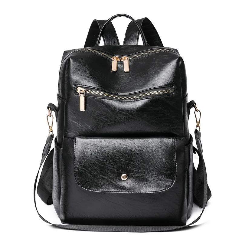 Mochila Vintage elegante de cuero PU para mujer, bolso de hombro femenino de gran capacidad, bolso escolar para estudiantes