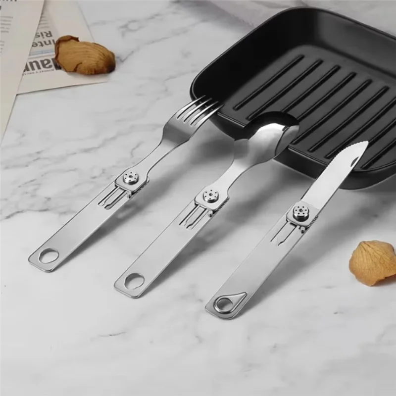 ABGG-Stainless Steel 3 In 1 Knives And Fork Spoon Outdoor Tableware Set Portable Camping Field Exquisite Design