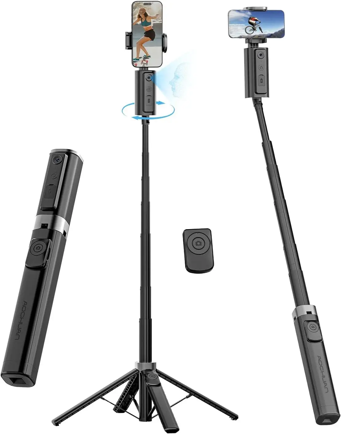 

Face Tracking Tripod for iPhone & Android, 57' Expandable 360° Selfie Stick with Remote, No App Needed, Ideal for YouTube & TikT