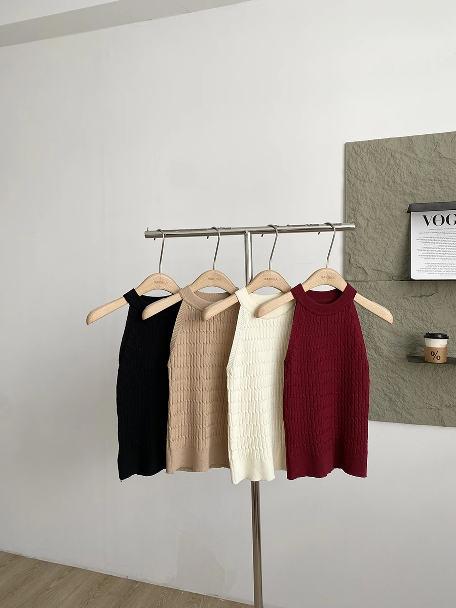 Spring 2026 Pure Desire Spicy Girl Knitted Slim Fit Neck Hanging Vest Women's Fashionable Versatile Top Commute Style Polyest...