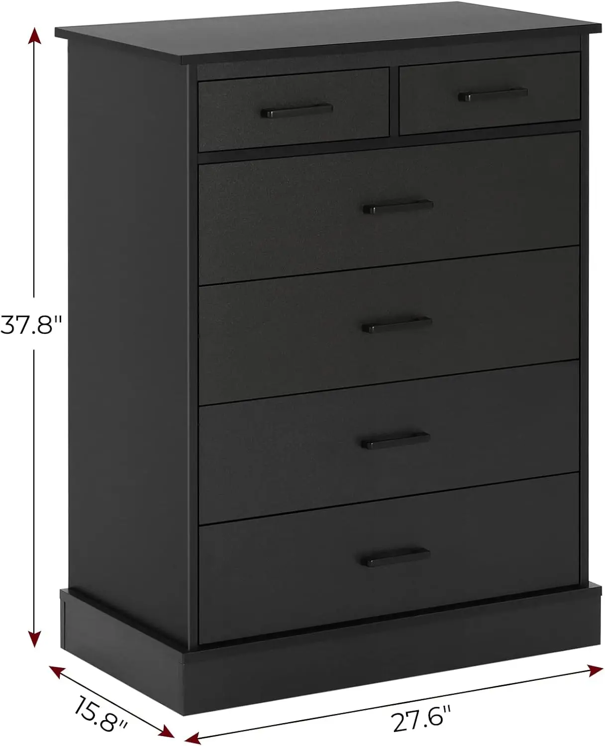 Black Dresser for Bedroom, 6 Drawers Dresser Wood Storage Tower Clothes Organizer, Chest of 6 Drawers, Large Capacity Storage Ca