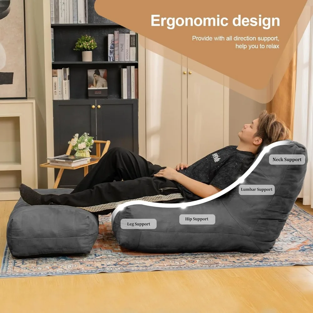 كرسي بين باج مع مسند، أريكة بين باج مريحة مع رغوة الذاكرة، أريكة كسولة مع مسند للقدمين، أريكة بين باج بجانب الحريق #5